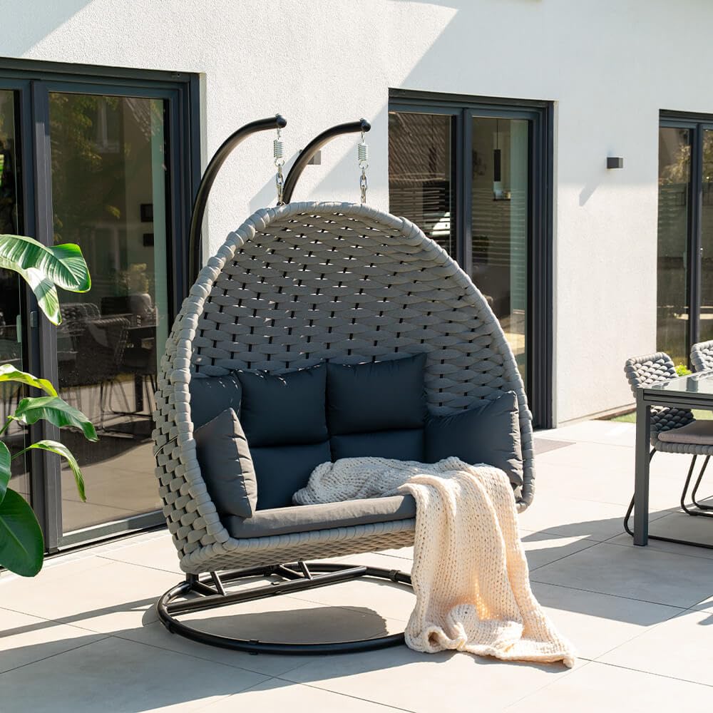 HOME DELUXE Poltrona sospesa in corda intrecciata CADEIRA grigio chiaro – 2 posti | poltrona sospesa con corda corda corda di corda