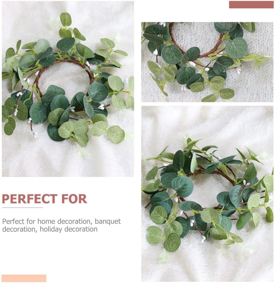 Cabilock 4pcs Eucalyptus Candle for Home Decor Elegant Festival Wreaths for Easter Celebration Decorative Candle Wreaths Realistic Faux Leaves and Berries