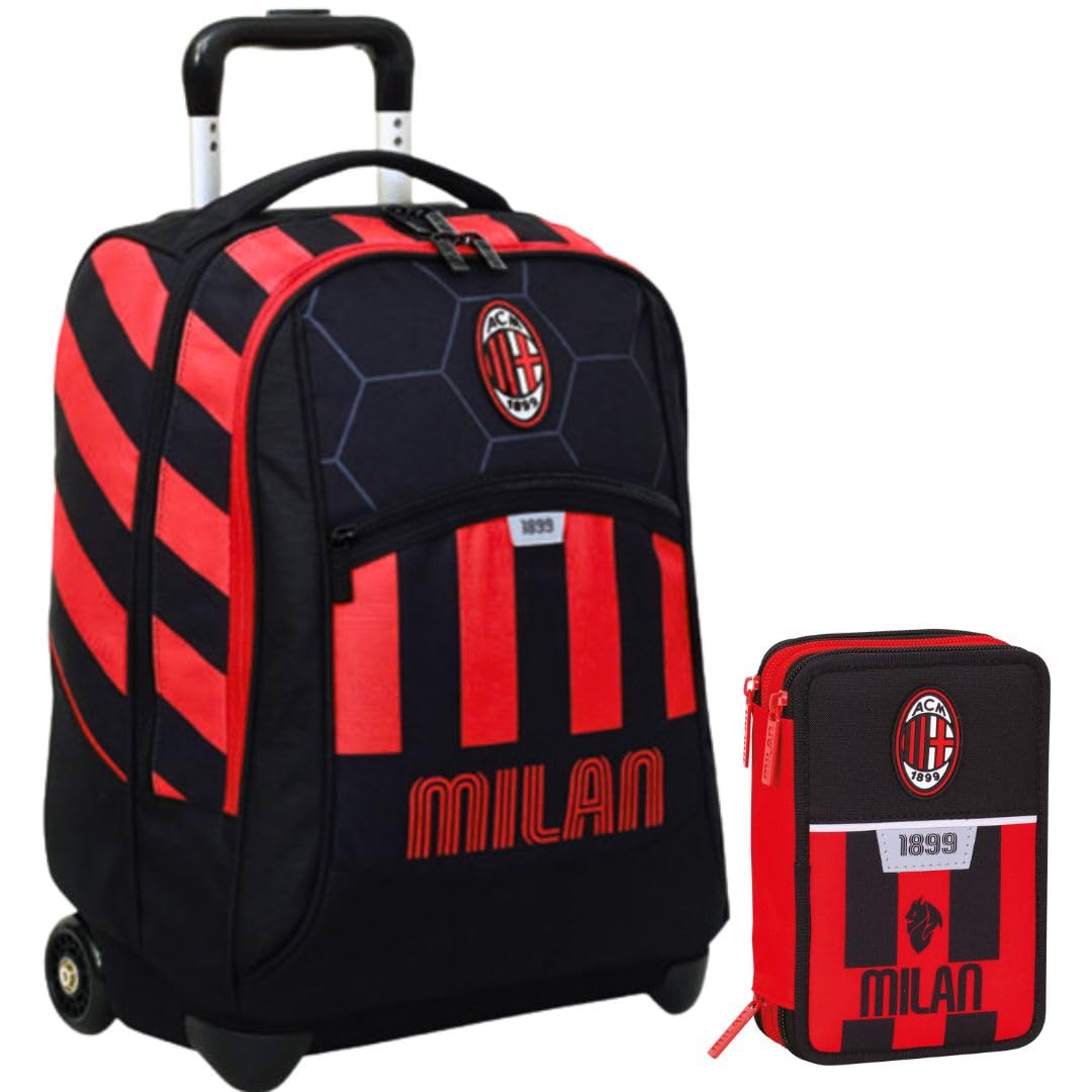 Ac Milan Trolley due ruote più astuccio 3 zip 45 pezzi a marchio