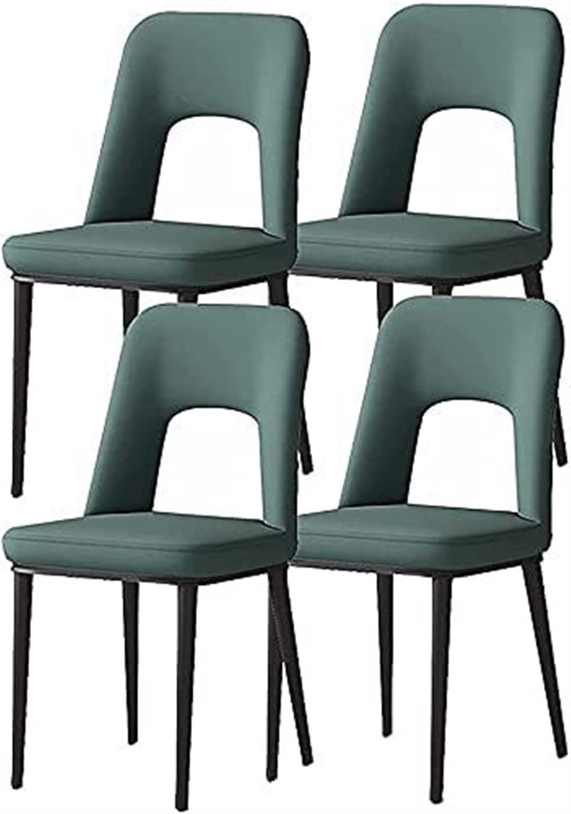 SJIALEN Modern Set of 4 Dining Chairs, Upholstered Leisure Office Side Chairs Carbon Steel Legs Faux Matte Leather Kitchen Chairs Kitchen Chair (Color : Green, Size : 40x48x85cm)