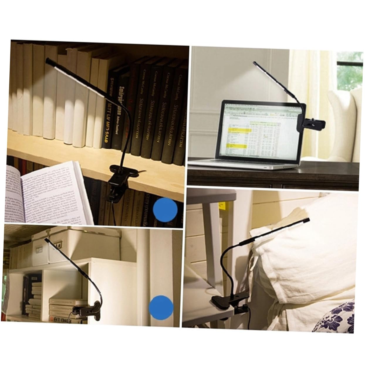 a Clip LED USB Lumperia Regolabile Protezione agli Occhi Lampada la Lettura Studio Luce Bianca Nera per Ufficio Camera da Letto e scrivania Utilizzo