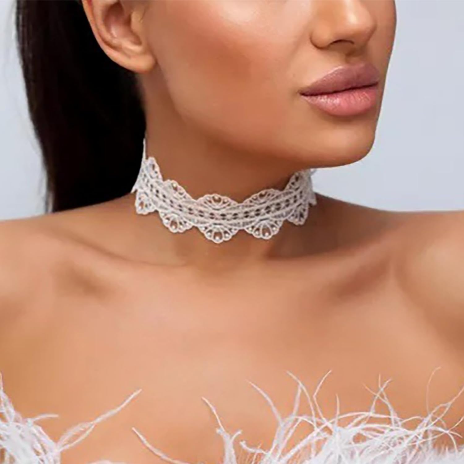 Gothic Wide Lace Choker Necklace Black Lace Collar Necklace Short Hollow Flower Tattoo Necklaces Long Wrap Chain Necklaces Jewelry for Women - Image 6