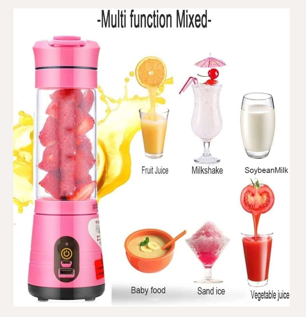 Przenośny blender do koktajli i smoothie, blender o rozmiarze osobistym z możliwością ładowania przez USB, mini przenośny blender do podróży, sportu, kuchni, siłowni (kolor: różowy) (różowy)
