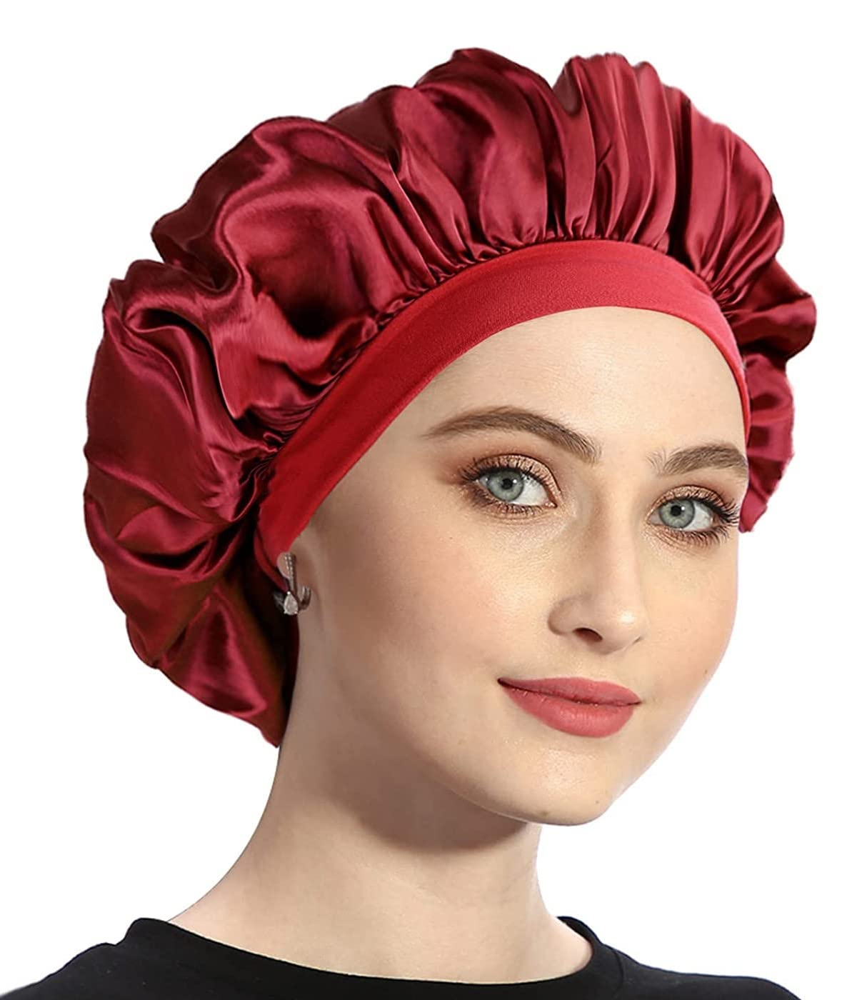 FOUNSHO Lot De 6 Bonnets Satin Nuit - Protection Cheveux Longs, Bouclés, Raides - Élastique Souple, Multicolore (Noir, Bleu, Rose, Violet, Rouge, Vert)