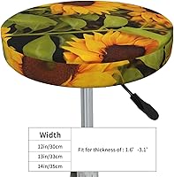 Vista 4 de OUSIKA Fundas de taburete de flores de sol, fundas redondas para sillas elásticas, fundas de cojín de taburete de bar lavables con respaldo