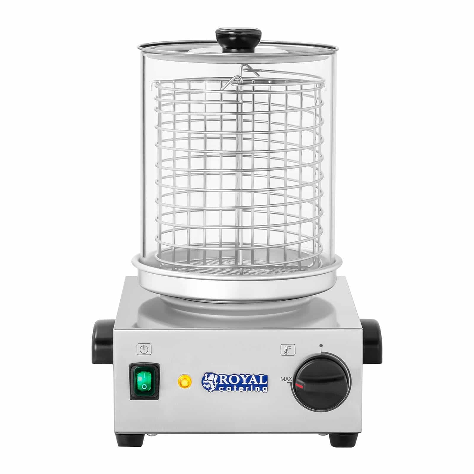 Royal Catering Hot Dog Maschine Gastro Hot-Dog Maker Professionell RCHW 800 (Leistung 800 Watt, Temperatur 0-110 °C, Zylinderhöhe 24 cm, max. Würstchenanzahl 40)