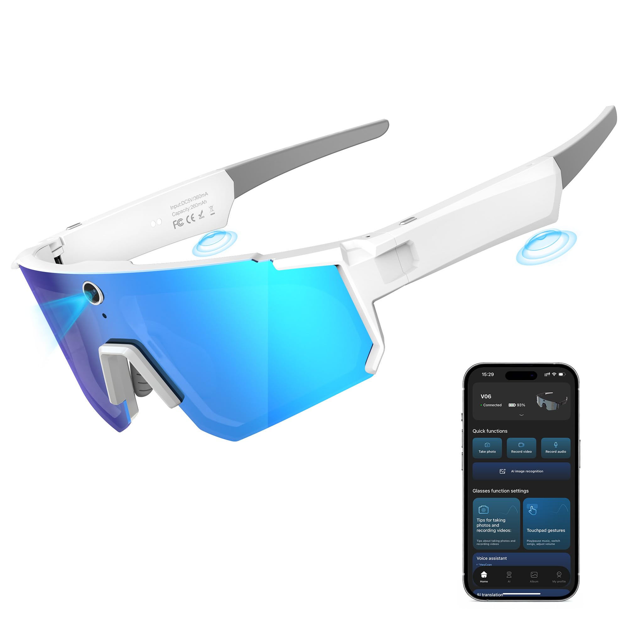 AI Smart Glasses with Camera 4K Video Recording Glasses with Camera Polarized Sports Sunglasses with EIS Stabilization Dual