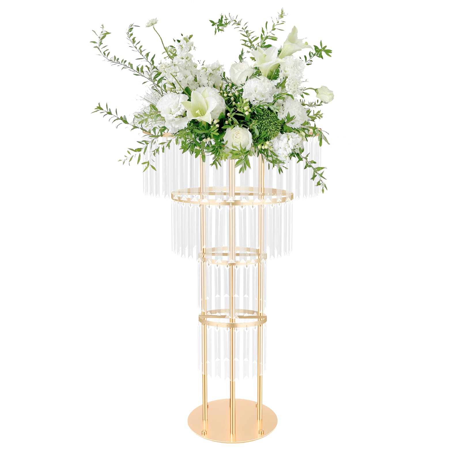 AOIDFOA 4-Tier Round Crystal Flower Stand for Weddings - Round Pedestal Stand, Crystal Flower Stand 17.64lbs Capacity, 34.4in Height,for Wedding Reception Birthday Party Events Home Decor