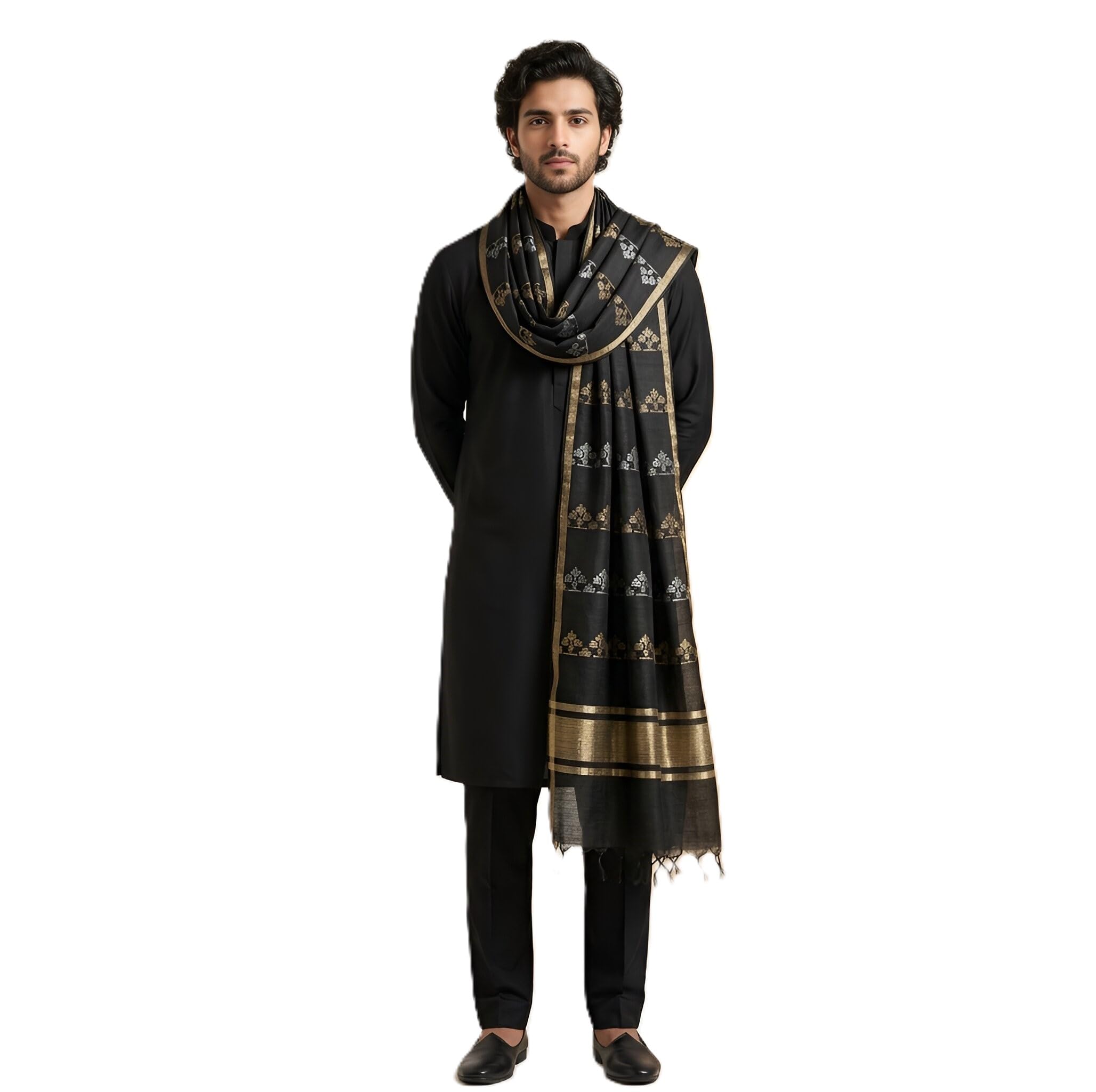 muffly Elegant Cotton Dupatta with Cutwork Zig-Zag Pattern & Woven Stripes Ethnic Dupatta for Men-picture-15