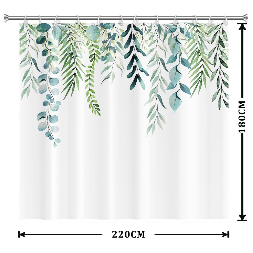 Uiiooazy Cortina de Ducha de Hoja Eucalipto, Cortinas de Ducha Verde Oro Abstracto Planta Cortinas de Baño Antimoho Impermeable Lavable Tejido de Poliéster Cortina Ducha con Ganchos 90x180cm — view 100