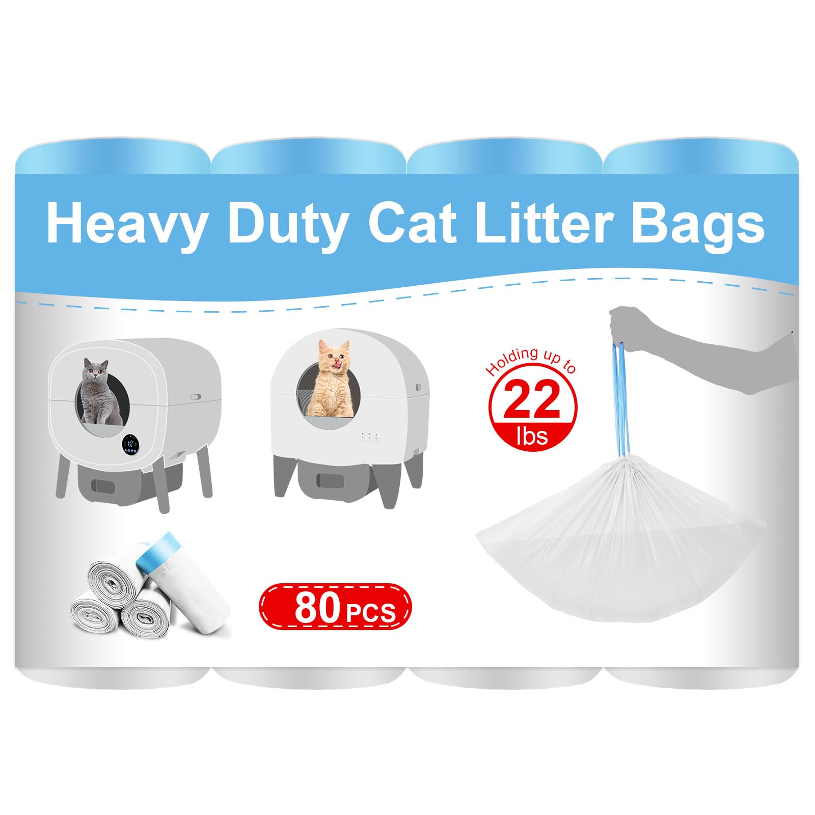 80 Count Cat Litter Box Liner Bags for Open-Top Pet Automatic Self Cleaning Cat Litter Box, Waste Bags, 27