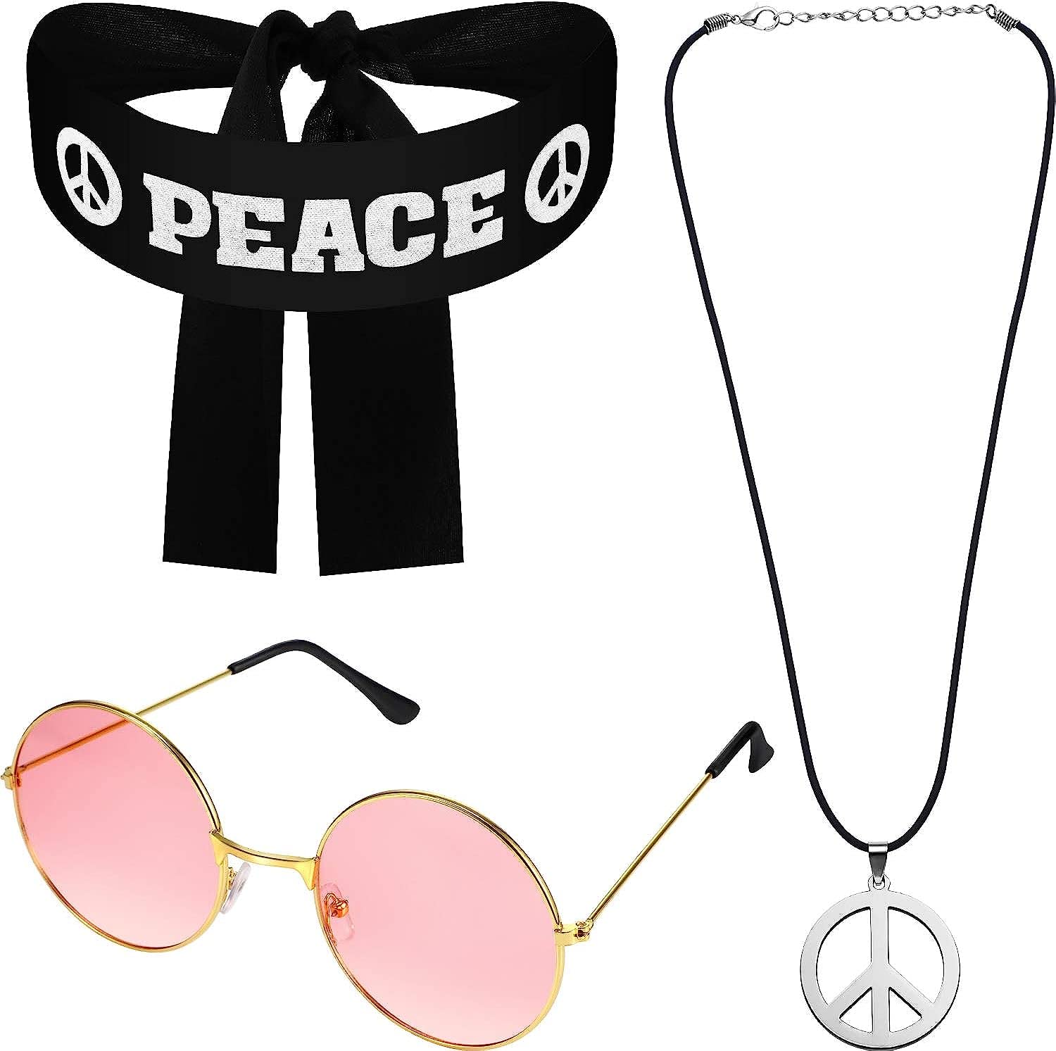Set d'accessoires hippie 15 pièces pour femme - collier, boucles d'oreilles, lunettes