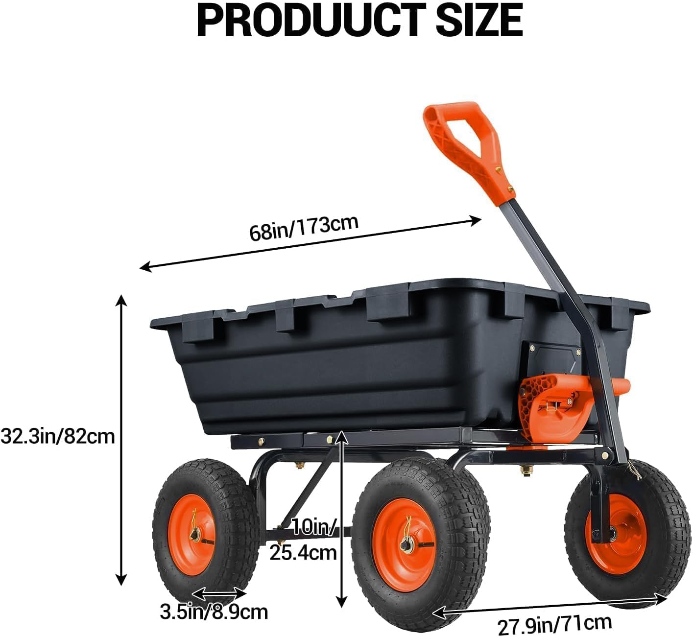 Garden Dump Cart, 800 Lbs Heavy Duty Outdoor Garden Wagon with Quick Release and 10-Inch Flat-Free All-Terrain Wheels, Utility Wagon for Soil, Plants, Tools, Grey