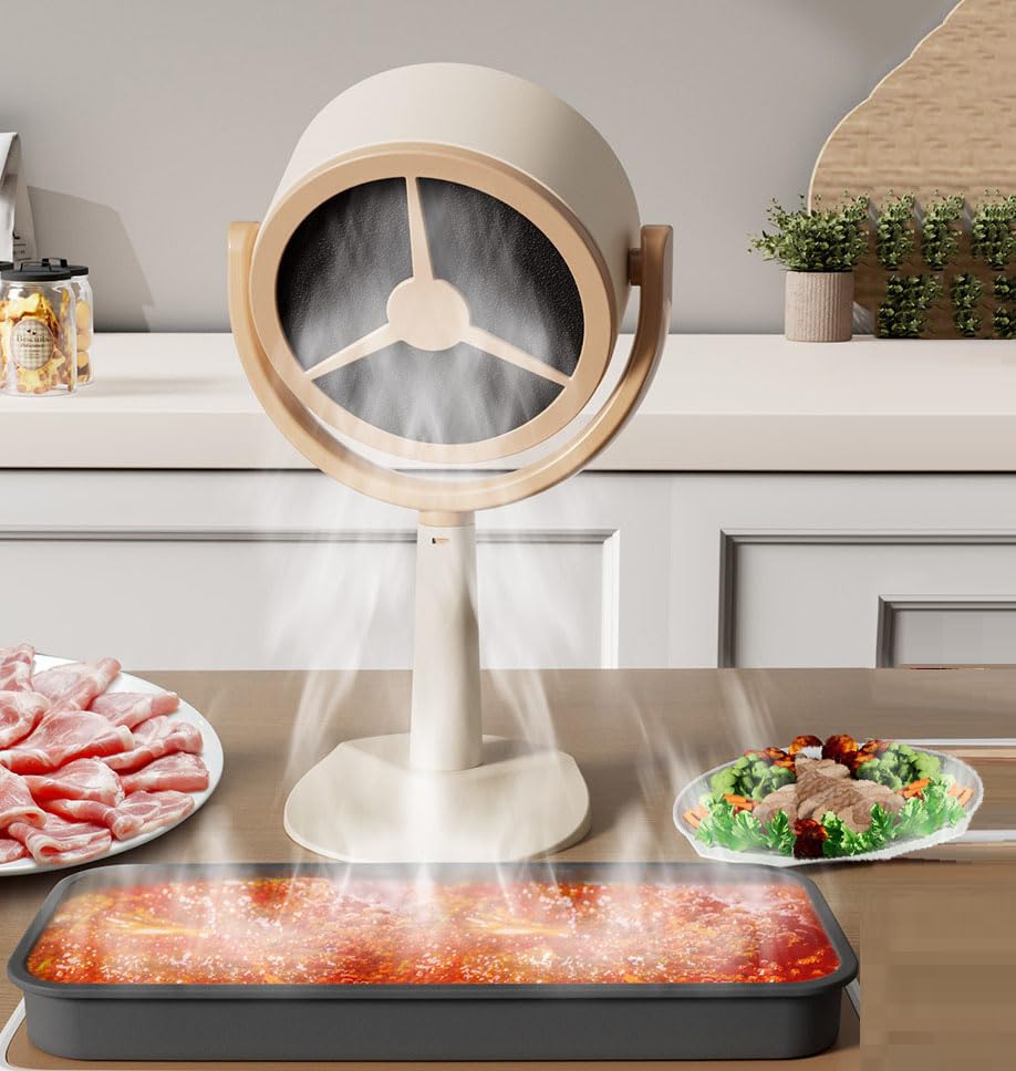 LBOYLOVE Mini Portable Desktop Range Hood, Small Desktop Range Hood High Wind Range Hood, Portable Kitchen Exhaust Fan for Indoor BBQ, Hotpot and RV, Oil Collection Cup, 5 Filters Included