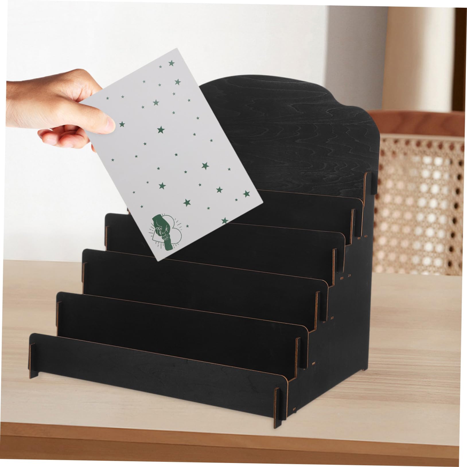 Sosoport Expositor de Tarjetas de Madera para Postales Organizador de Tarjetas y Expositor de Sobremesa para Fotos Folletos y Papelería Escritorio