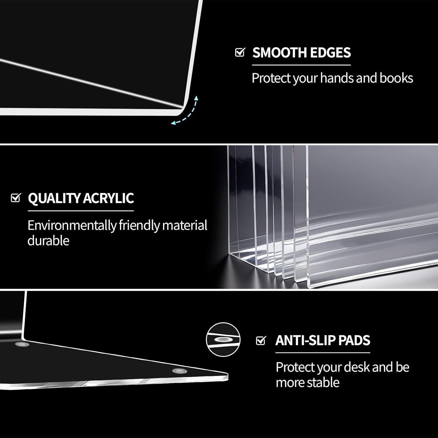 Adwikoso Book Ends for Shelves Clear Acrylic Bookends for Heavy Books Organizer Book Stopper to Hold Books for Home Office School and Desktop Decoration(Circular Arc) (16)
