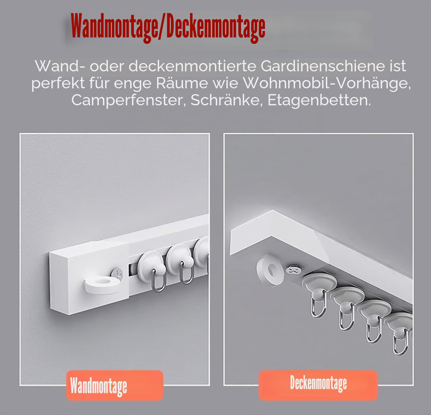 Vorhangschiene Wand/Decke 4.8M, Selbstklebende Ohne Bohren