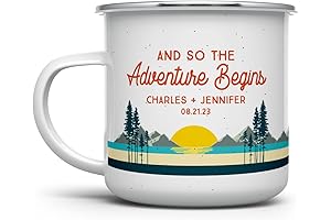Personalized Camping Gifts: Enamel Campfire Mug for Weddings, Engagements, Valentine's Day, Bridal Showers, Anniversaries