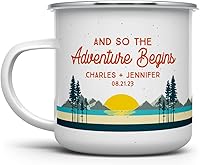 Vista 1 de Loftipop Taza personalizada de boda de compromiso, fogata, taza de campamento esmaltada para el día de San Valentín, regalo de despedida de soltera