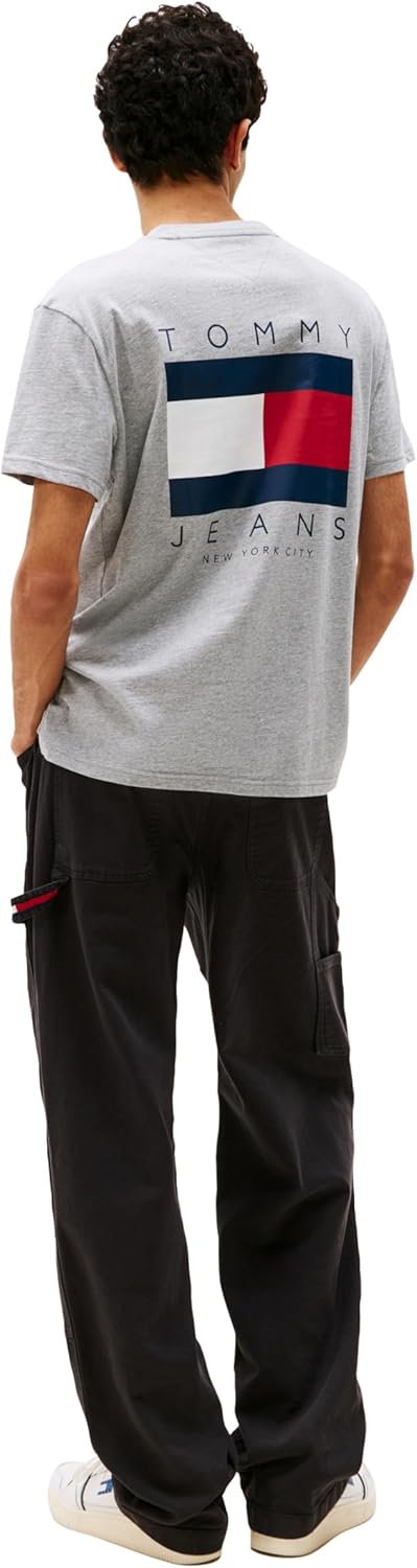 Tommy Jeans Mens Short Sleeve Cotton Graphic T-Shirts with Printed Flag Design - Image 4