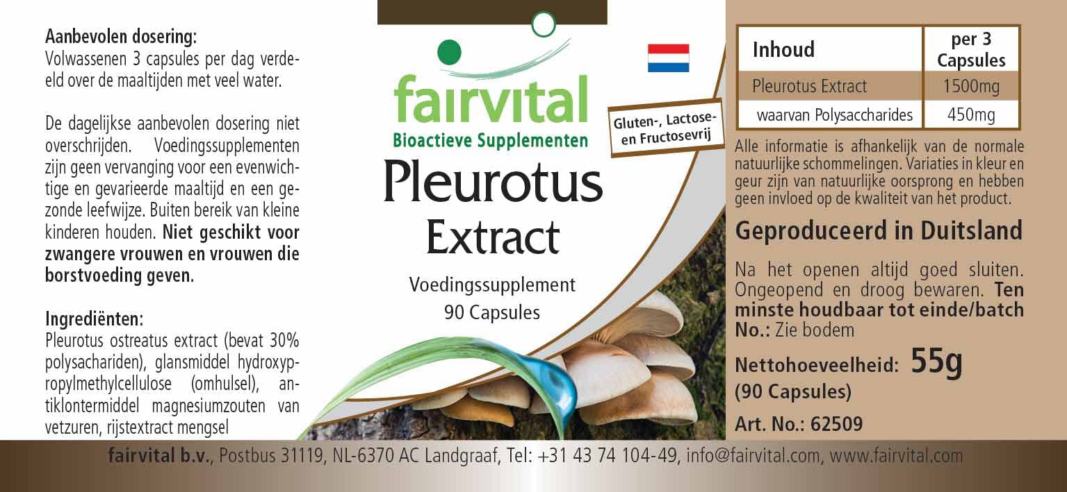 fairvital Estratto di Pleurotus 500 mg, 90 capsule, facili da deglutire, ALTO DOSAGGIO, Pleurotus ostreatus (fungo ostrica), 30% di polisaccaridi, VEGANO