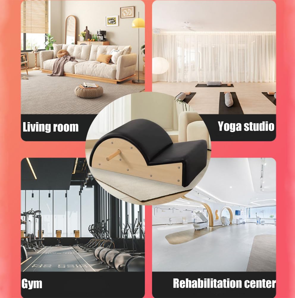 Seduta Pilates in PU e legno per Pilates Reformer,correttore posturale Pilates Barrel,sedia Pilates Combo Chair con pedali divisi e maniglie Yoga,set Pilates Reformer multifunzionale