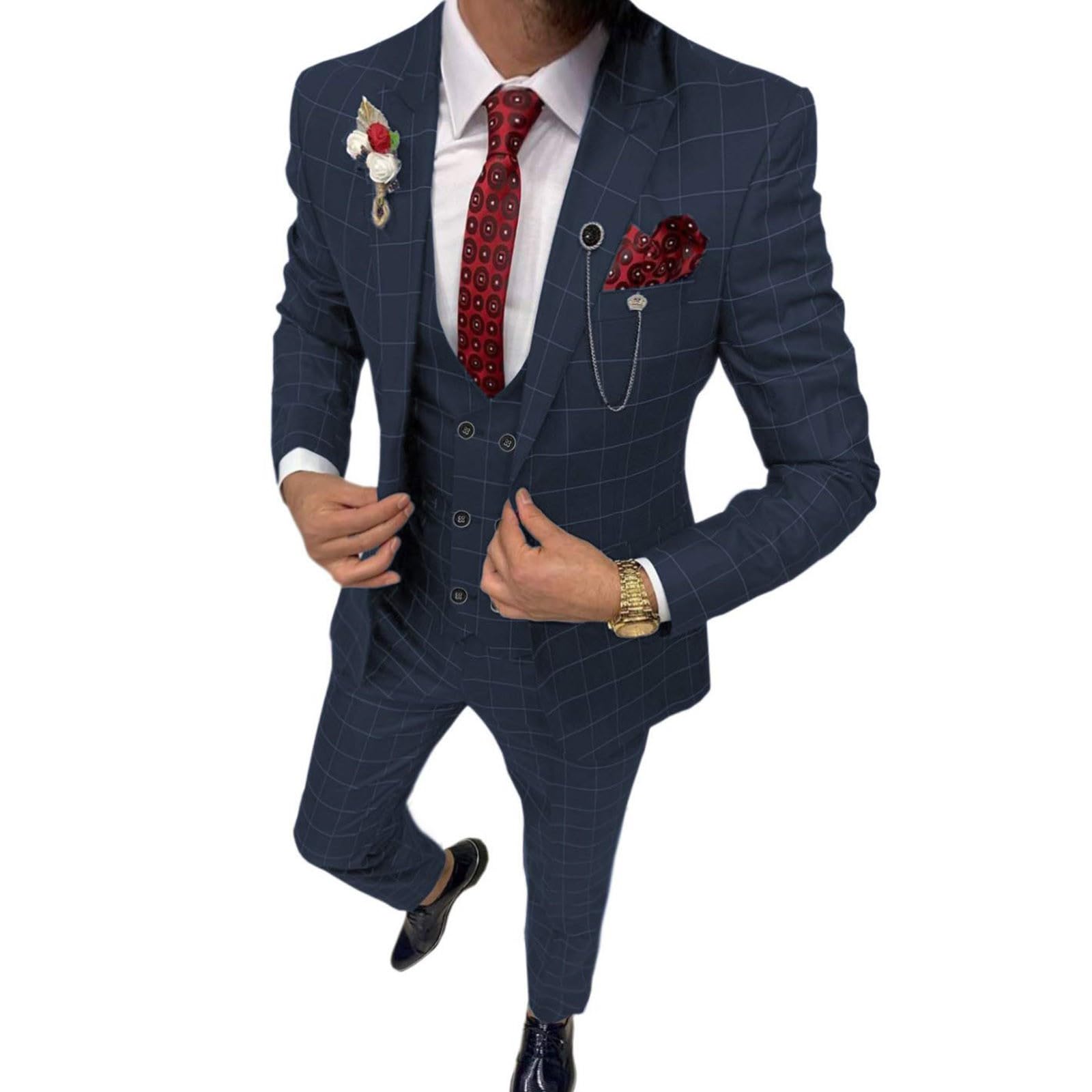 Abito Da Uomo In 3 Pezzi Tinta Unita Affari Blazer Pantaloni Gilet Elegante Smoking Formale Da Matrimonio Completo Da Uomo Dinner Casual Abiti Da Lavoro Business Cerimonia Slim Fit Abito Da Sposa
