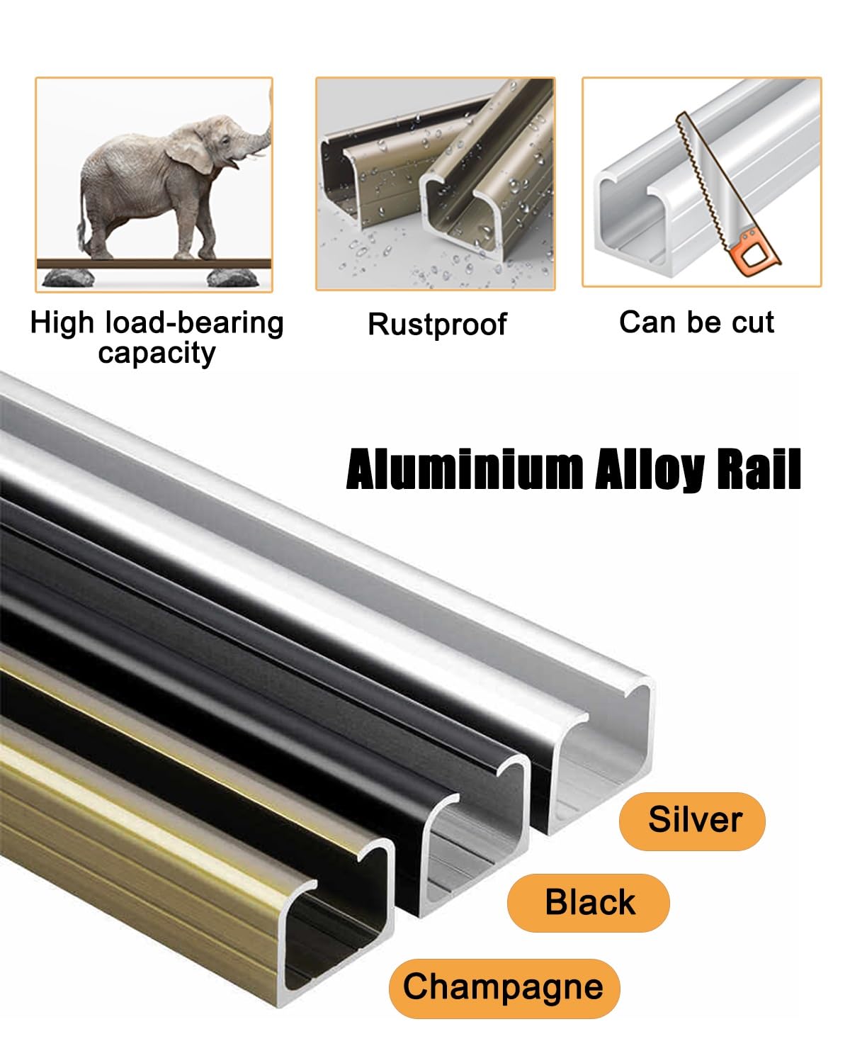 Zestaw prowadnic do drzwi Zestaw szyn do drzwi przesuwnych do stodoły o wysokiej wytrzymałości 8-kołowe rolki nylonowe szyny aluminiowe o grubości 3 mm (srebrny, 3,6 m/141,7 cala / 11,8 stóp)