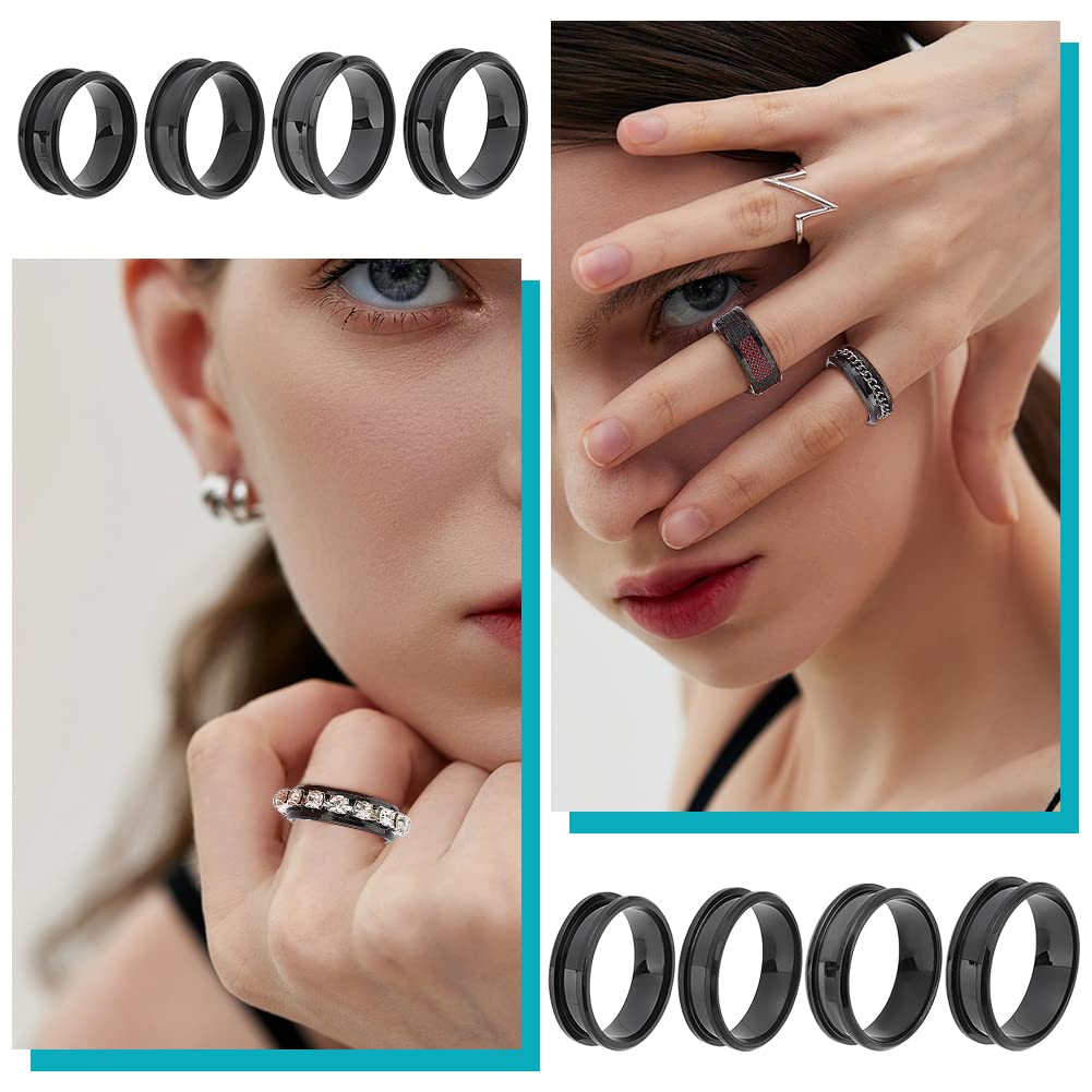 UNICRAFTALE 14 Pz 7 Misure Anelli Vuoti Acciaio al Titanio Anelli Scanalati Set Elettroforesi Nucleo Nero Intarsio Anello per Resina Anelli Unisex Vuoti per Creazione di Gioielli Fai da Te