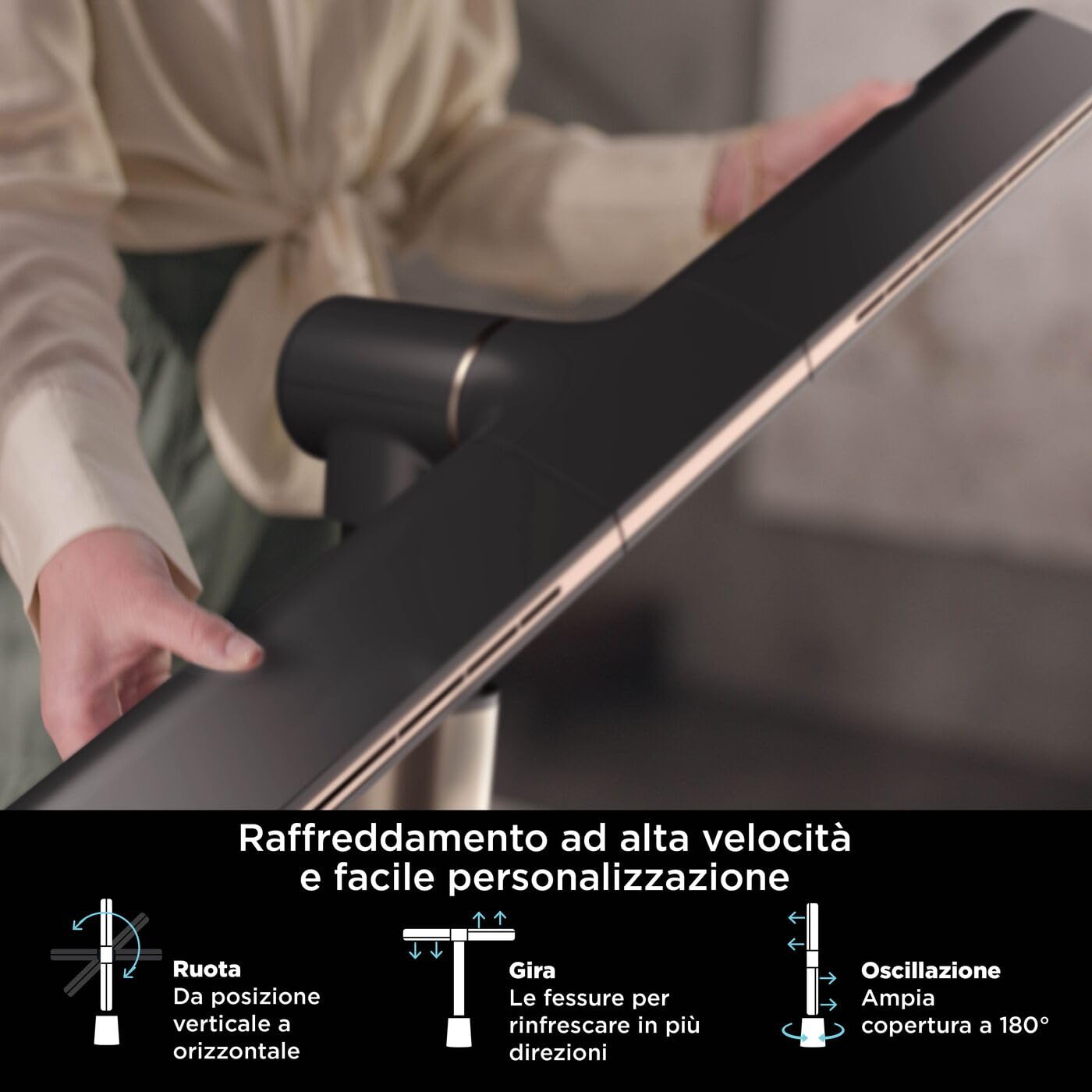Shark TurboBlade Ventilateur colonne sans pale, Rafraîchissement multidirectionnel à haute vitesse jusqu’à 20 mètres, Discret, 10 vitesses, 180°, Facile à nettoyer, Ventilateur Carbone TF200SEU