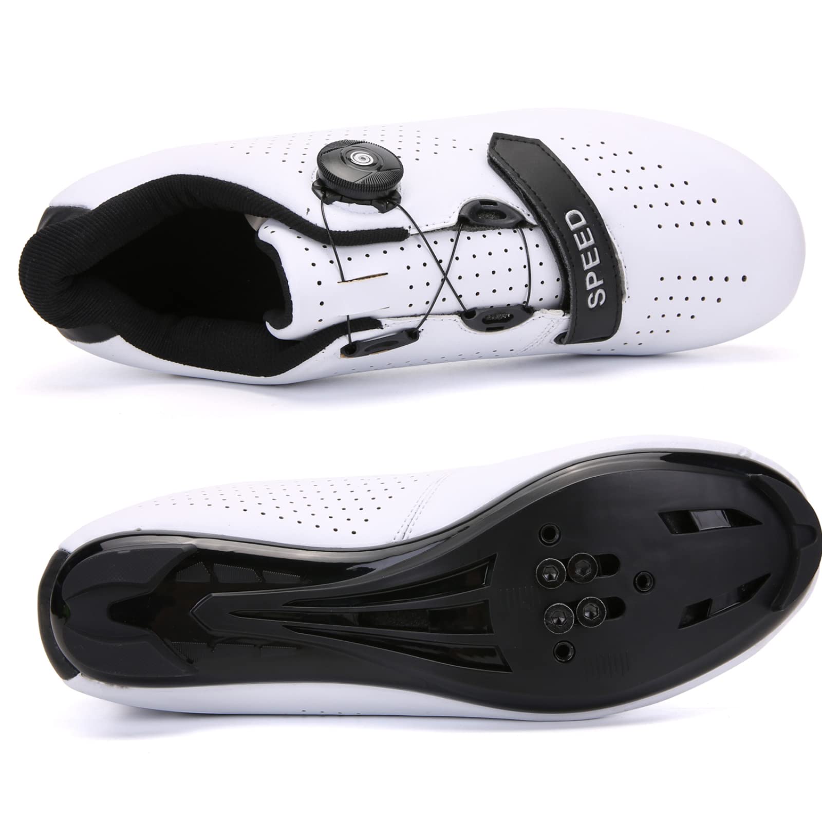 Męskie buty szosowe, kolarskie, sneakersy MTB Clits Route Cleat Dirt Bike Speed Flat Racing damskie SPD pedały kolarstwo górskie, biały., 36 EU