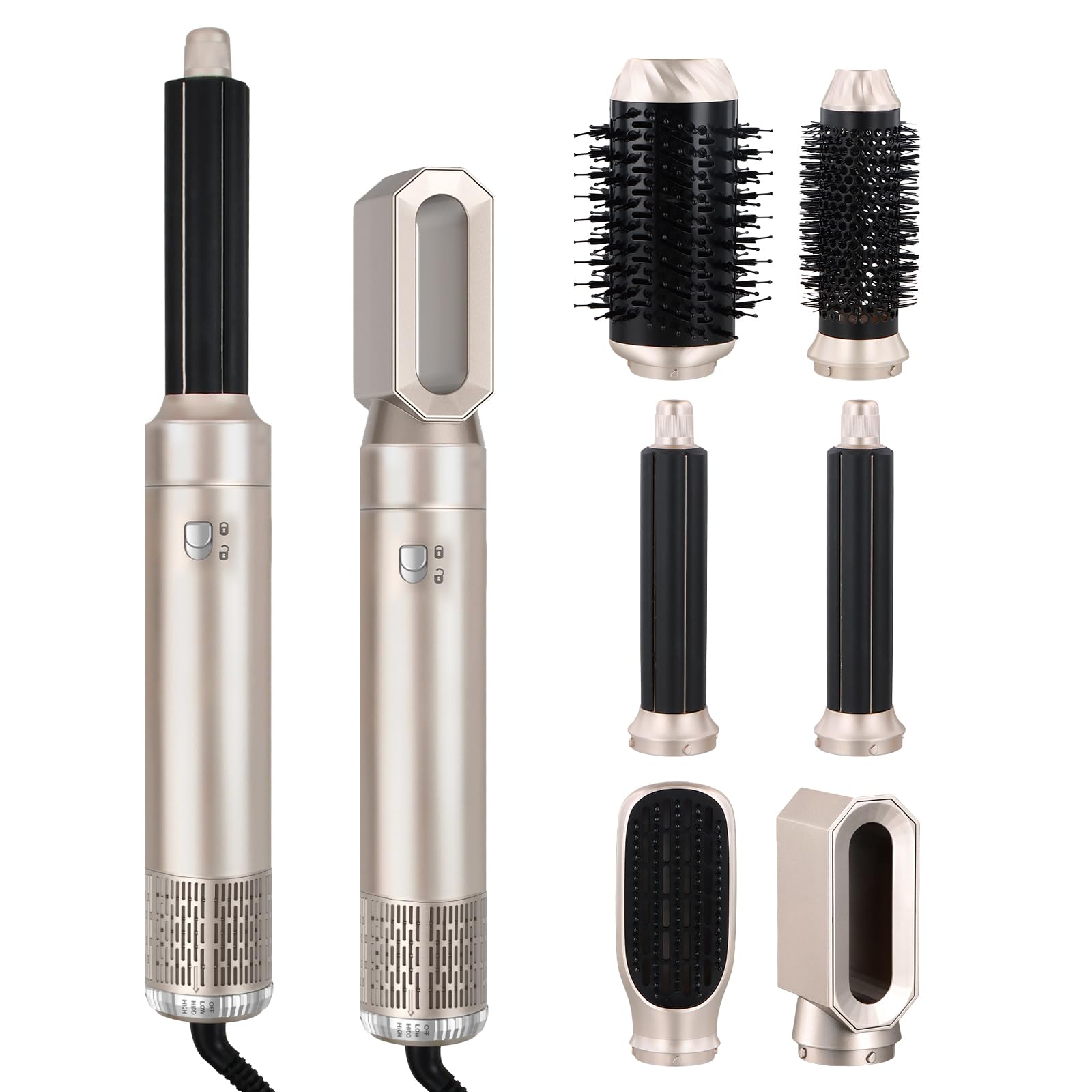 Air Styler 6 in 1,Spazzola Asciugacapelli Multifunzione,Ferro Arricciacapelli ad aria Calda,3 Temperature,Spazzola Ad Aria Calda,con 6 accessori,Accessori per Styling Liscio,Onde,Ricci