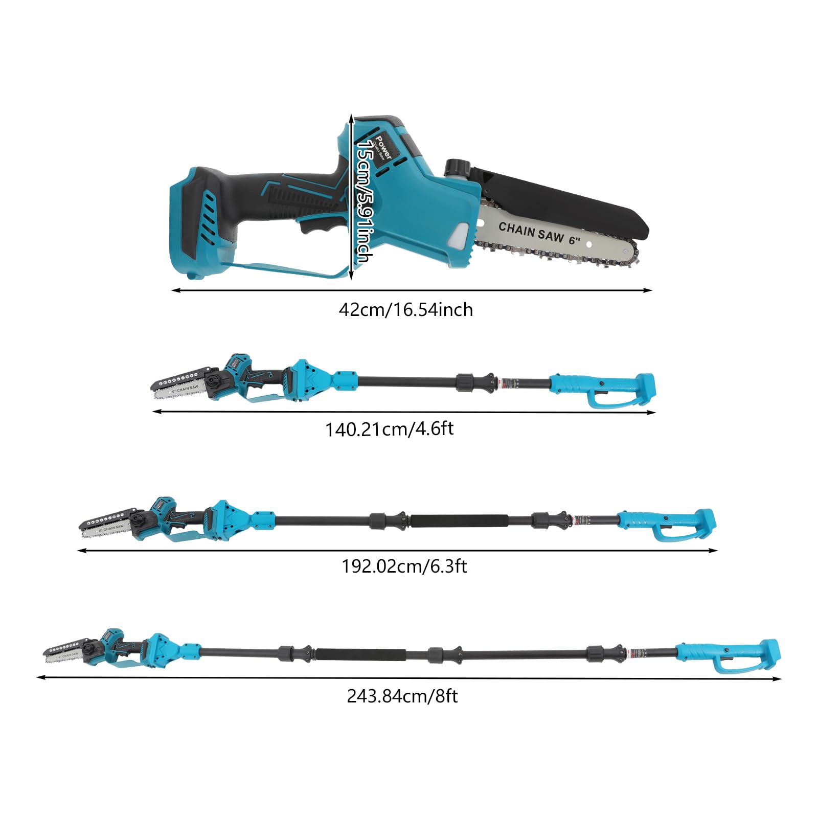 Sierra Para Ramas, 2 En 1 Motosierra De Podar 6&8 Pulgadas | Minisierra De Cadena Recargable Y Podadora Eléctrica Telescópica Compatible Con Makita De 18 V (Sin Batería)