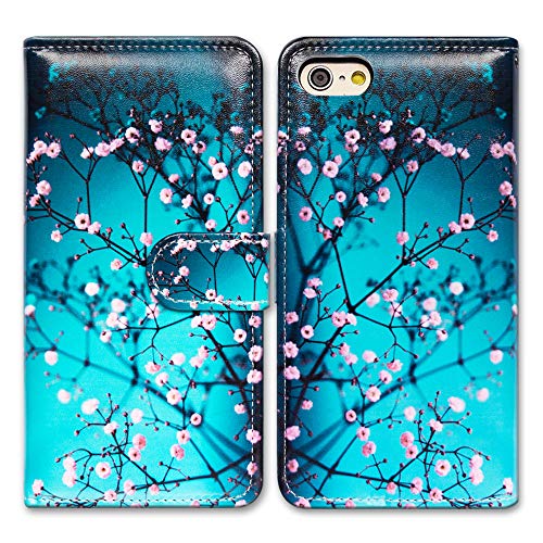 Bcov Case for iPhone SE 2022/iPhone SE 2020/iPhone 8/iPhone 7, Plum Blossom Leather Flip Case Wallet Cover with Card Slot Holder Kickstand for New 4.7" iPhone SE/iPhone 8/iPhone 7