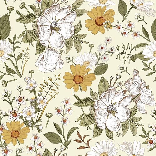 Vintage Floral Peel and Stick Wallpaper Boho Peony Daisy Wallpaper