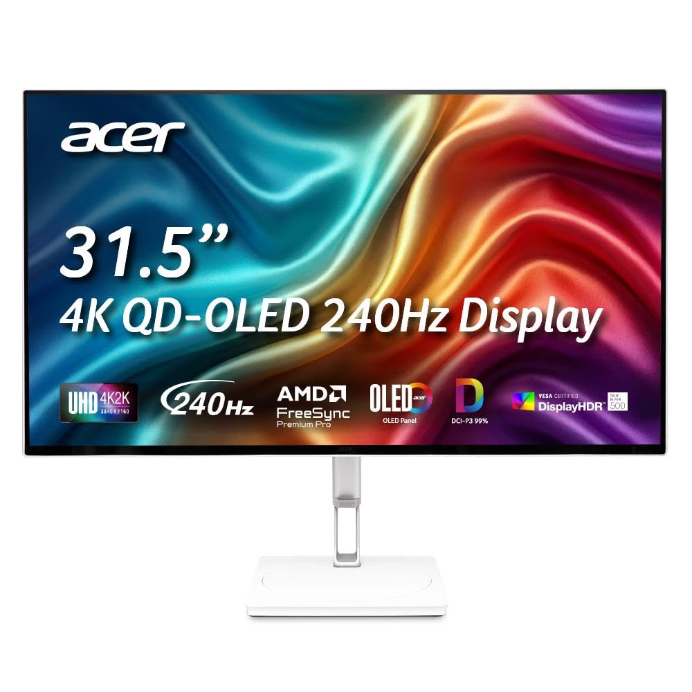 Acer CE320QKX OLED Monitor 32 Zoll (80 cm) 4K, 240Hz | 4K (80 cm Bildschirm) , QD-OLED, 240Hz, 0.03ms(GTG), USB-C (65 Watt), USB HUB, HDR, höhenverstellbar, Pivo, Delta E<2