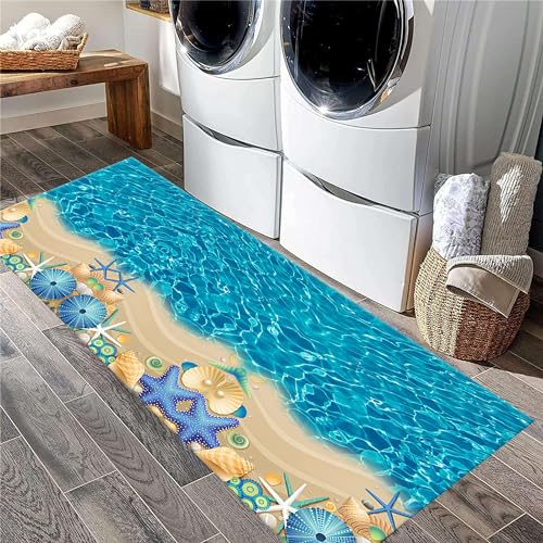 Tapete corredor con diseño marino 2.6x7ft azul miniatura 2