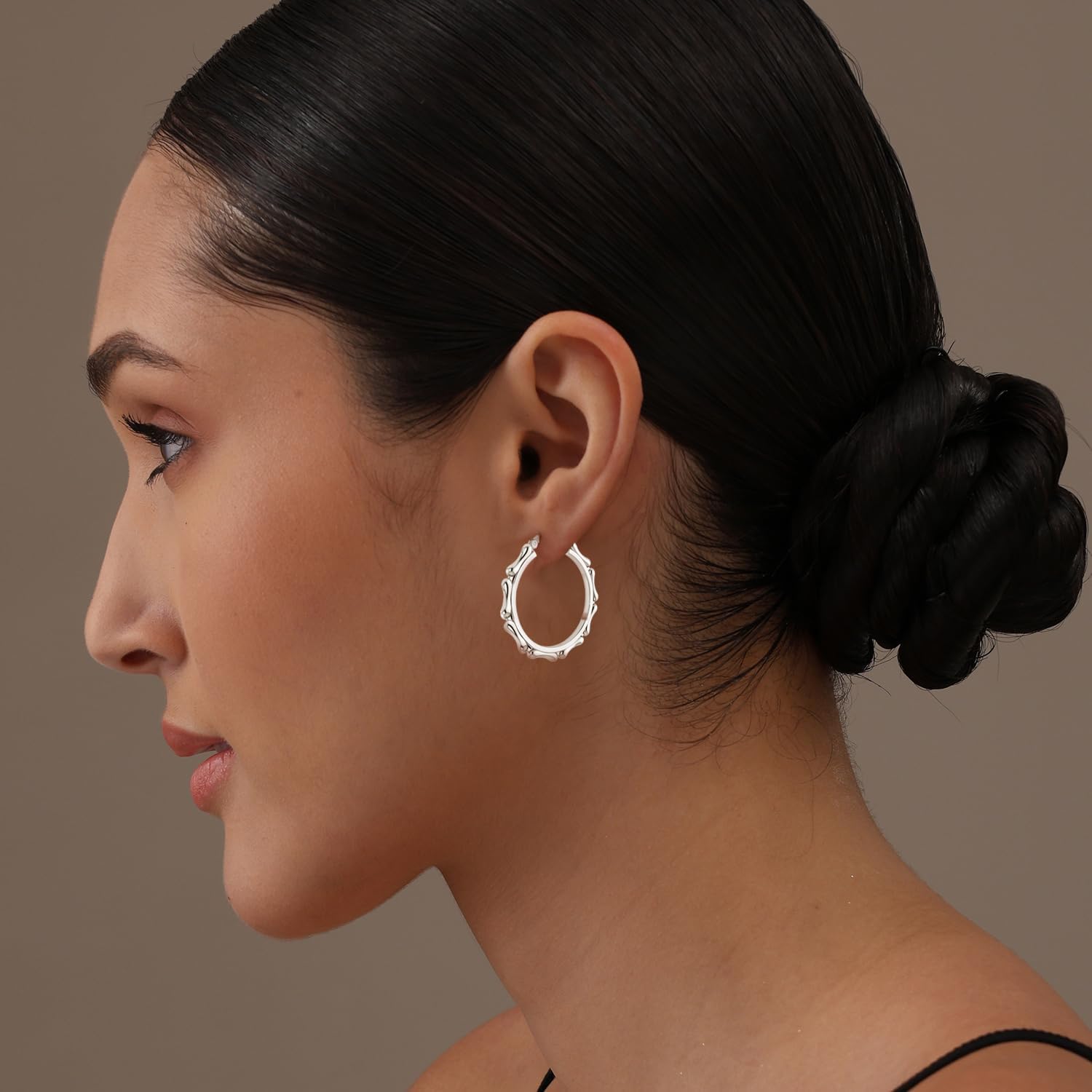 LeCalla Bamboo Hoop Earrings for Women | 925 Sterling Silver Bamboo Texture Round Hoop Earrings | Geometric Hoops Earring Jewelry Gift for Her – Birthday, Anniversary, Valentine’s Day