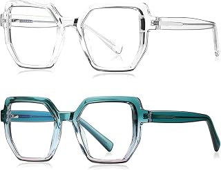 Melrose/Ladies Gradient Frame Square Blue Light Blocking Presbyopia Reader, 2pcs Computer Anti-Glare Hyperopia Magnifier (2pcs green+clear, 2.25, multiplier_x)