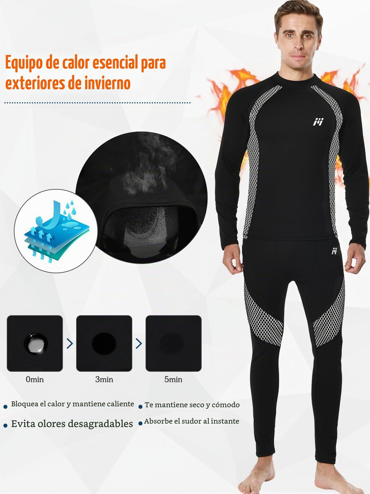 Hombre Conjunto de Ropa Interior Térmica, Base Layer de Invierno Long Johns Traje de Compresión de Secado Rápido Camisetas y Pantalones de Manga Larga para Esquí Deportivo Correr