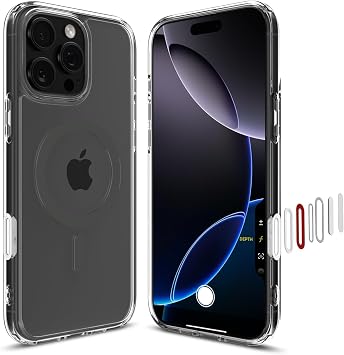 Spigen Ultra Hybrid T MagFit ACS08513 Case for iPhone 16 Pro, with Camera Control Cover, MagSafe Compatible, Clear, Button Protection, Anti-Dust, Strap Hole, US  Military MIL Standard, Graphite