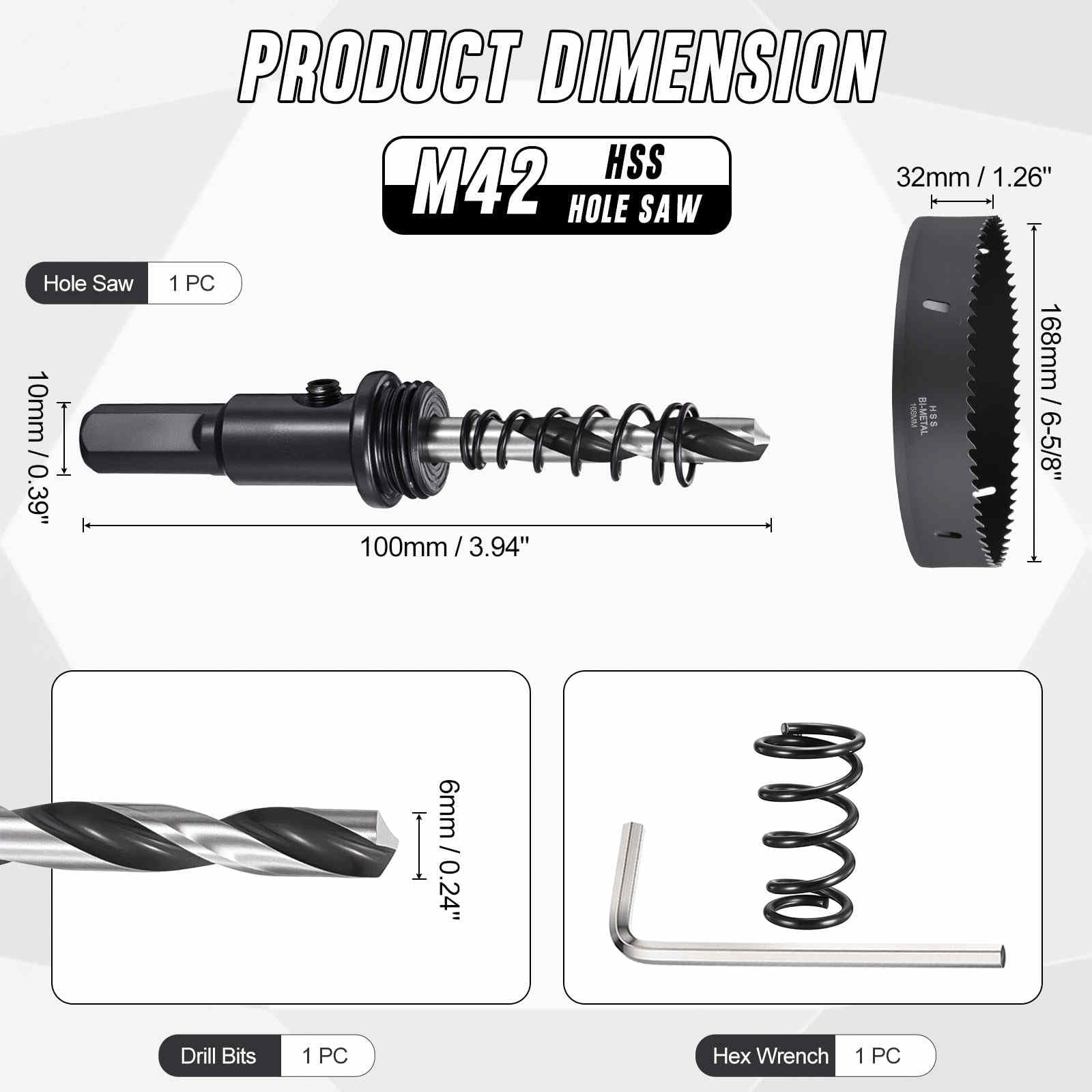 CoCud 6-5/8"(168mm) Hole Saw, M42 Bi-Metal Hex Shank Hole Cutters Drill Bit with Spring - Image 2