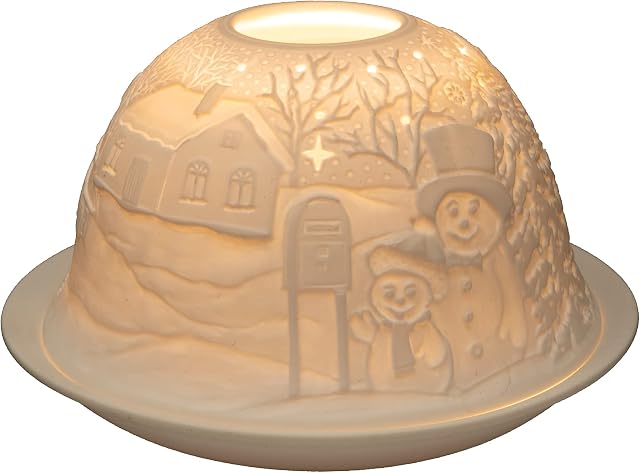 Nordic Lights Xmas Snowman Bone Porcelain Candle Shade Tea Light Holder Gift 62539