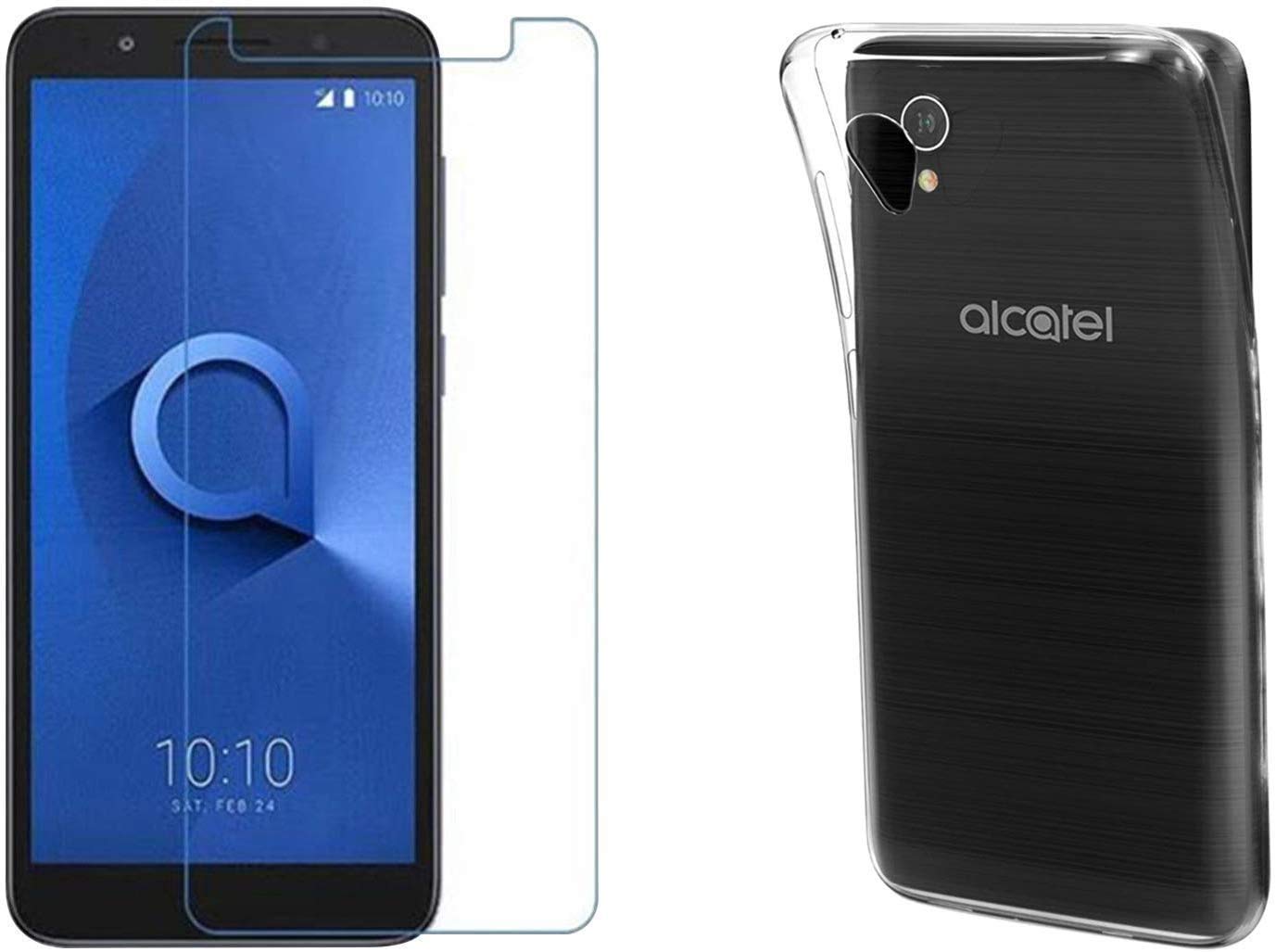 Cover Trasparente Per Alcatel 1 (2021/2019) + 2 Pellicole In Vetro Temperato: Custodia Morbida TPU E Protezione Schermo 5.0'' - 3