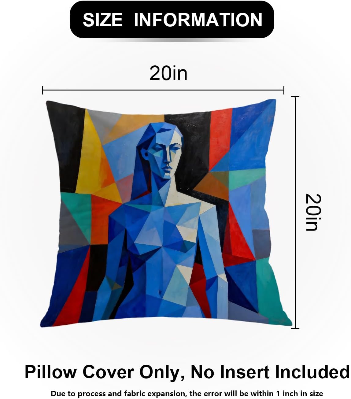 Shrahala Dark Blue Abstract Abstract Work Decorative Throw Pillow Cover, Art Square Pillowcase Blended Double-Sided No Inserts for Bedroom Living Room Set of 2 (20 x 20 in)