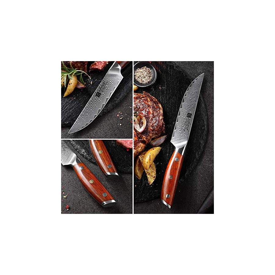 XINZUO-Steak-Knife-Set-of-4Damascus-Kitchen-Steak-Knife-Set5-Inch-Dinner-Knife-Set-Table-KnivesNon-Serrated-Steak-KnivesRazor-Sharp-Dinner-Knives-with-Ergonomic-Rosewood-HandleGift-Box XINZUO Steak Knife Set of 4, Damascus Kitchen Steak Knife Set, 5 Inch Dinner Knife Set-Table Knives, Non Serrated Steak Knives, Razor-Sharp Dinner Knives with Ergonomic Rosewood Handle, Gift Box