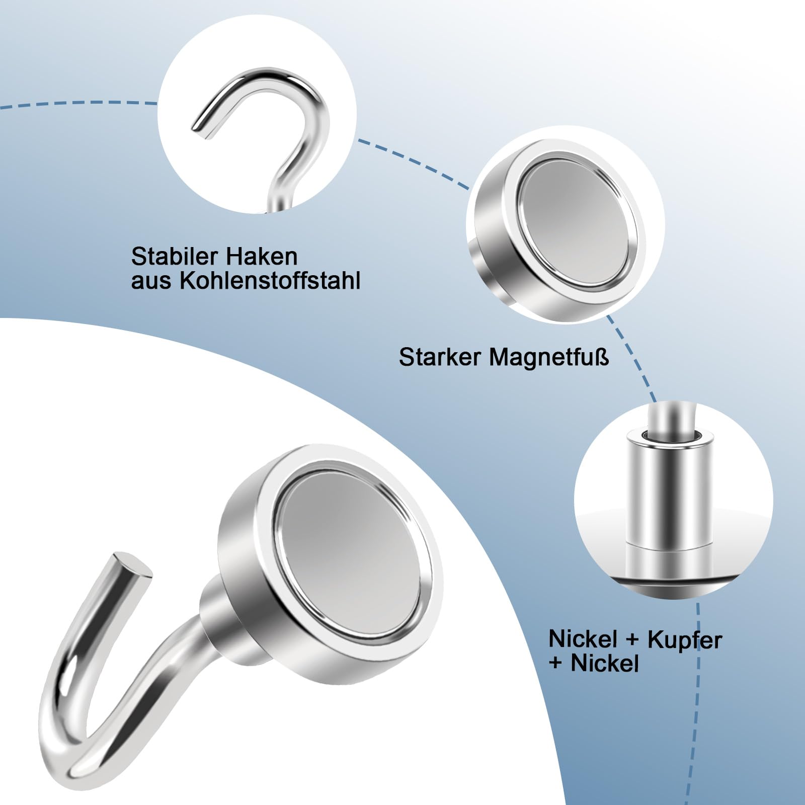 8 Pezzi Ganci Magnetici 20mm, Gancio Magnetico Magneti al Neodimio Con Gancio Con Occhielli Rotondi Ganci MagneticiPer Frigorifero Da Cucina, Campeggio, Soffitto, Griglia, Ufficio