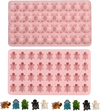 2PCS Turtle Soft Candy Mold - 36-chamber Mini Turtle Mold - Ice Cube Mold Suitable for making ice cubes, chocolate, jelly, resin handicrafts, soap and candles, etc.. 2, Light pink, mini