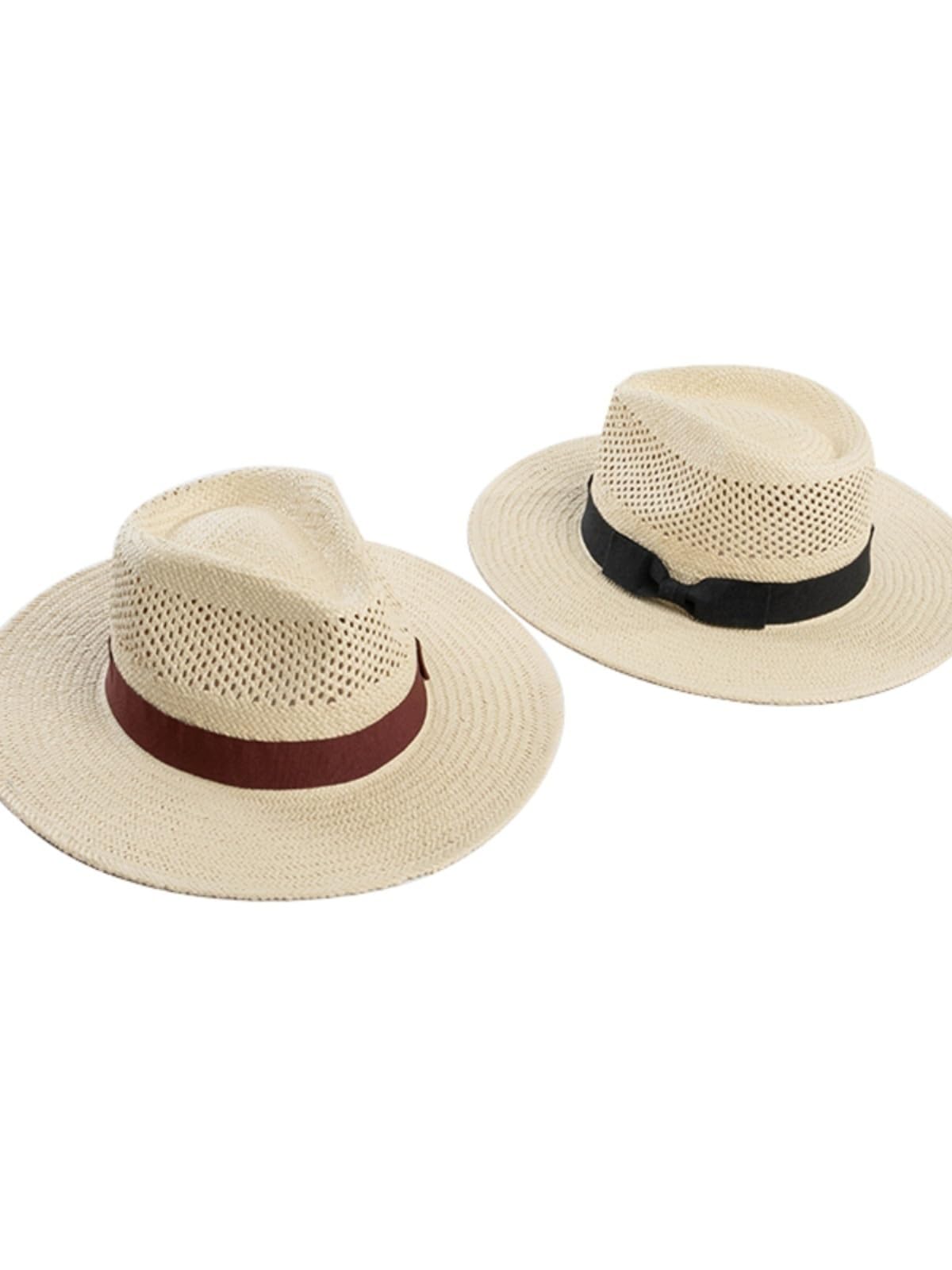 Generico Cappello di Paglia Panama da Donna - Cappello da Sole a Tesa Larga Intrecciato a Mano per Protezione UV