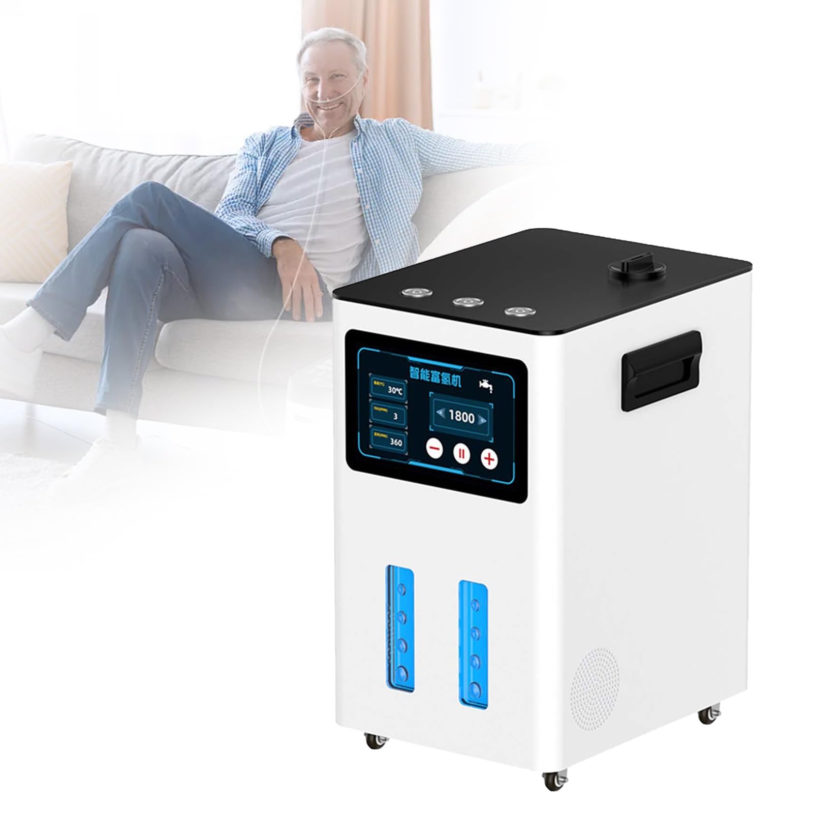 Inhalator Wodorowy, Generator H2 Z Trzema Portami, Automatyczne Dostarczanie I Odprowadzanie Wody Oraz Funkcje Odpowietrzania, Przyjazny Dla Użytkownika Ekran Dotykowy | White,3000ml/min